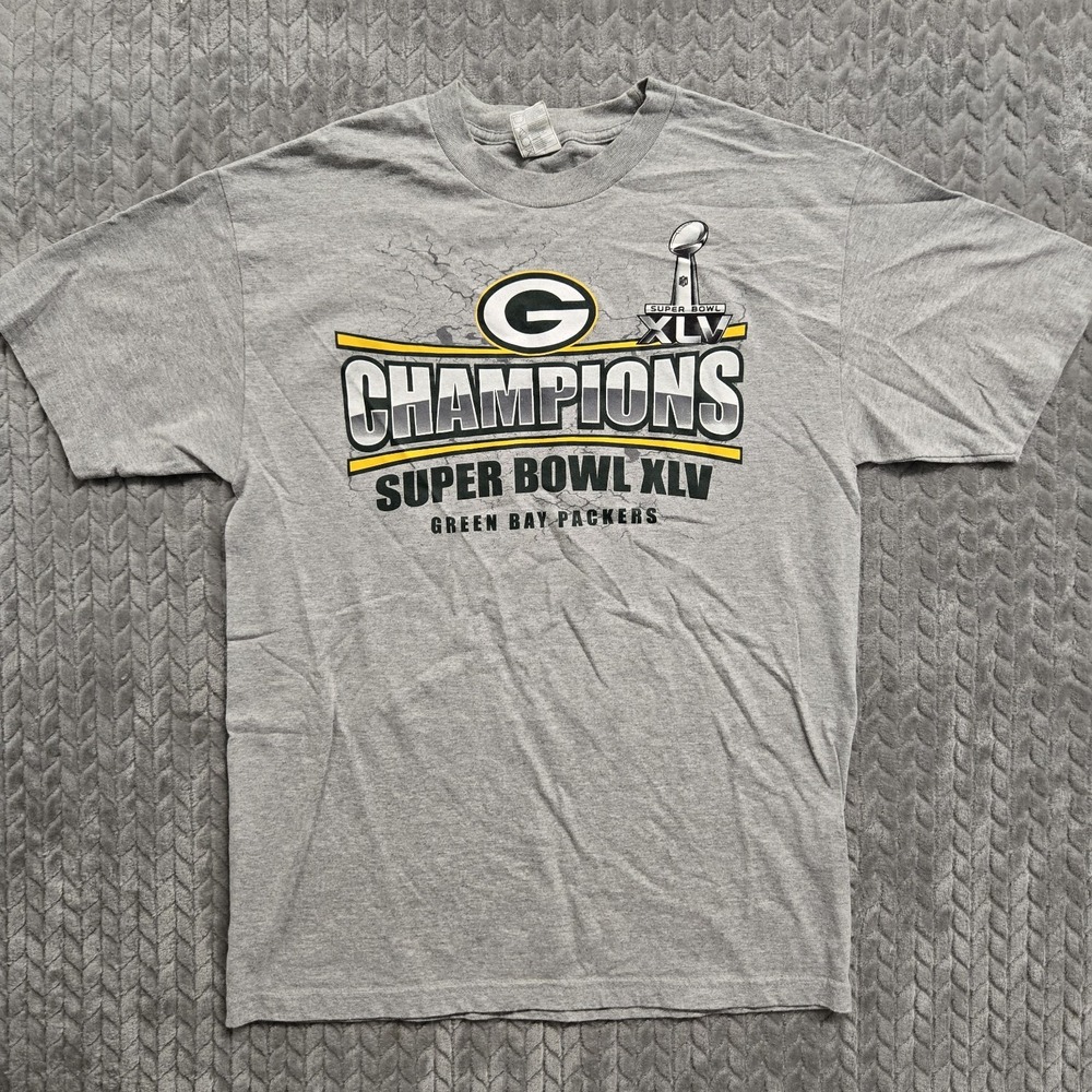 Green Bay Packers Super Bowl XLV‎ Champs Shirt L Alstyle Cracked Print Tee NFL